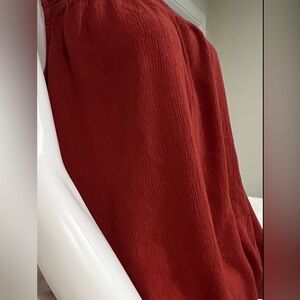 Vibrant Red Dip Smocked Blouse with Tunic Sleeves. Size XL.